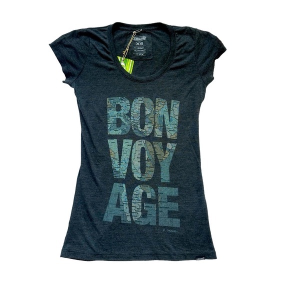 SOLD Women’s Tee Shirt Graphic Bon voyage St Thomas Size Vacation Coastal Travel - Picture 1 of 4